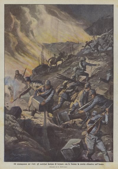 Los estratagemas de los vencidos, los austriacos intentan detener nuestra ofensiva en el Isonzo con fuego de Achille Beltrame