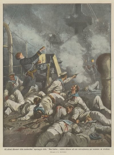 Los últimos defensores de la monarquía, tripulación del Don Carlos caída alrededor de una de Achille Beltrame