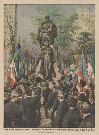 Gloria italiana reivindicada en América, inauguración del monumento a Giovanni da Verrazzano de Achille Beltrame