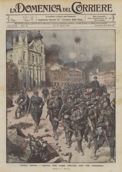 Gorizia italiana, la entrada de las tropas victoriosas en la ciudad conquistada de Achille Beltrame