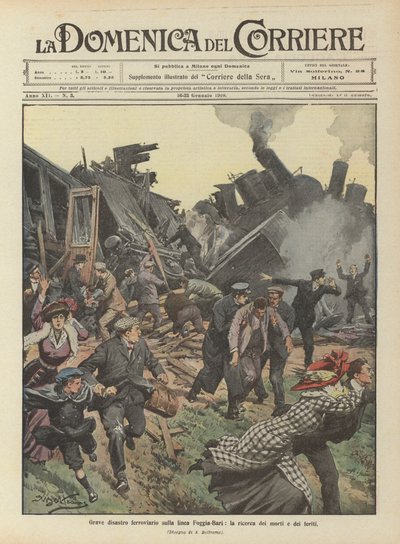 Grave desastre ferroviario en la línea Foggia-Bari, la búsqueda de muertos y heridos de Achille Beltrame