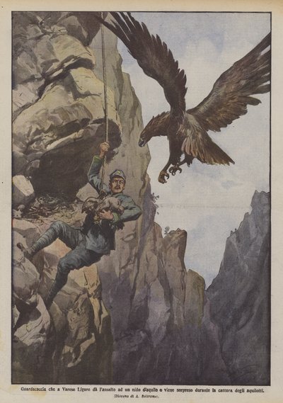 Guardabosques que en Varese Ligure asalta un nido de águilas y es sorprendido durante de Achille Beltrame