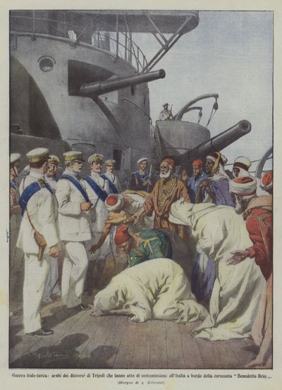 Guerra ítalo-turca, árabes de los alrededores de Trípoli que se someten a Italia de Achille Beltrame