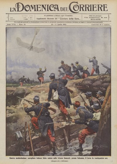 Guerra modernísima, avión alemán derribado en las trincheras francesas, cerca de Soissons de Achille Beltrame