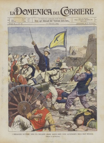 Los bersaglieri ocupan, tras una brillante acción, algunos fuertes chinos en el extremo de la Gran Muralla de Achille Beltrame