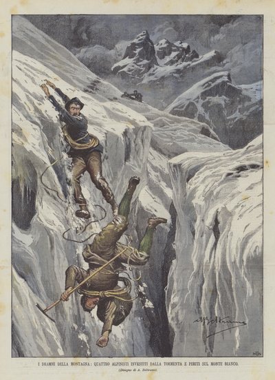Los dramas de la montaña, cuatro alpinistas atrapados por la tormenta y fallecidos en el Mont Blanc de Achille Beltrame