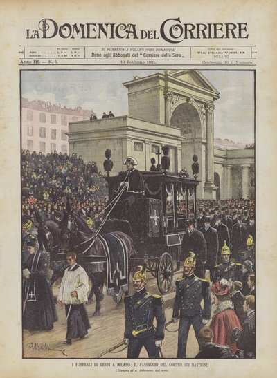 Los funerales de Verdi en Milán, el paso del cortejo por los bastiones de Achille Beltrame