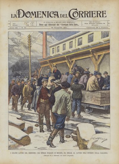 Los Grandes Trabajos del Simplón, Los Obreros Italianos se Dirigen desde Iselle al Trabajo en el Interior del Túnel de Achille Beltrame