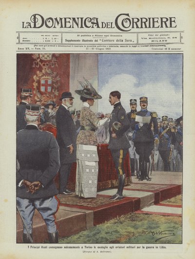 Los Príncipes Reales entregan solemnemente en Turín las medallas a los aviadores militares por la guerra en Libia de Achille Beltrame