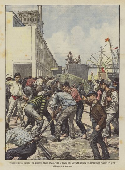 Los retrocesos de la civilización, las violencias de los descargadores de grano del puerto de Génova para protestar contra los silos de Achille Beltrame