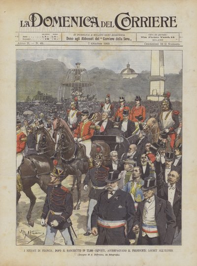 Los alcaldes de Francia, después del banquete de 22,000 cubiertos, acompañan al presidente Loubet al Elíseo de Achille Beltrame