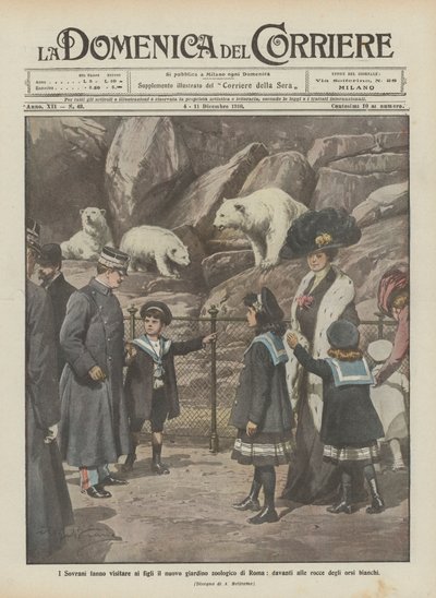 Los soberanos hacen visitar a sus hijos el nuevo jardín zoológico de Roma, frente a las rocas de los osos polares de Achille Beltrame