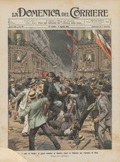 Los casos de Sicilia, el grave tumulto en los Cuatro Canti de Palermo por el arresto de Nasi de Achille Beltrame