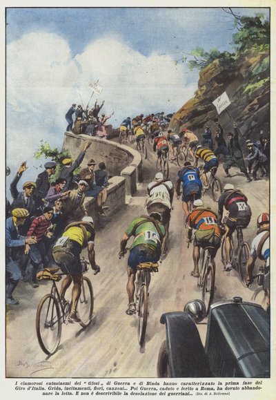 Los clamorosos entusiasmos de los aficionados de Guerra y de Binda caracterizaron la primera fase del Giro de Italia de Achille Beltrame