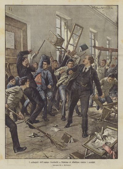 Los colegiales del hospicio Garibaldi en Palermo se rebelan contra los maestros de Achille Beltrame