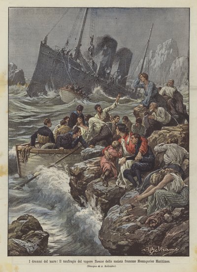Los dramas del mar, el naufragio del vapor Tamise de la sociedad francesa Messageries Maritimes de Achille Beltrame