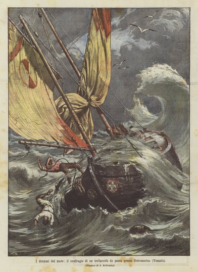 Los dramas del mar, el naufragio de un trabaccolo de pesca cerca de Sottomarina (Venecia) de Achille Beltrame