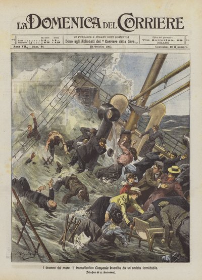 Los dramas del mar, el transatlántico Campania golpeado por una ola formidable de Achille Beltrame