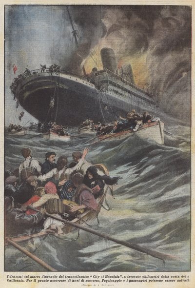 Los dramas del mar, el incendio del transatlántico City of Honolulu, a trescientos kilómetros de la costa de Achille Beltrame