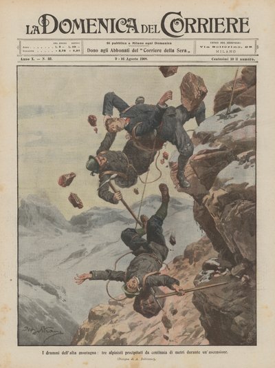 Los dramas de la alta montaña, tres alpinistas caen cientos de metros durante una ascensión de Achille Beltrame