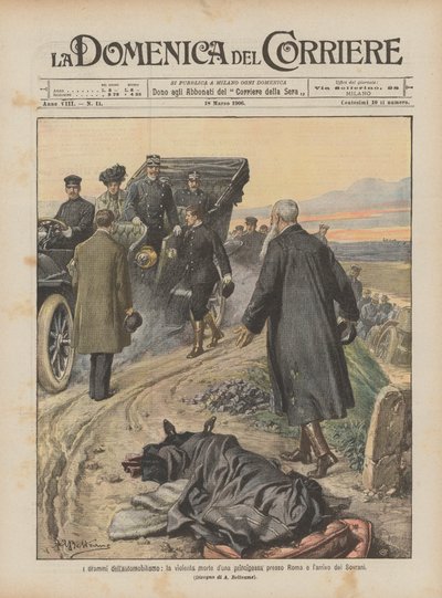 Los dramas del automovilismo, la violenta muerte de una princesa cerca de Roma y la llegada de los Soberanos de Achille Beltrame