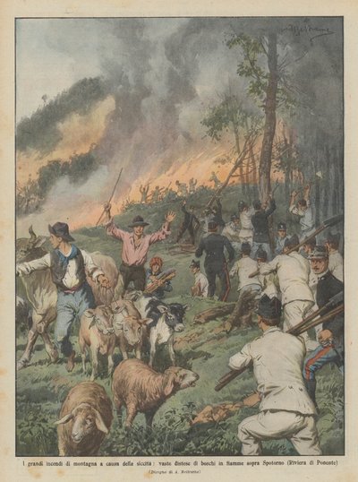 Los grandes incendios de montaña debido a la sequía, vastas extensiones de bosques en llamas de Achille Beltrame