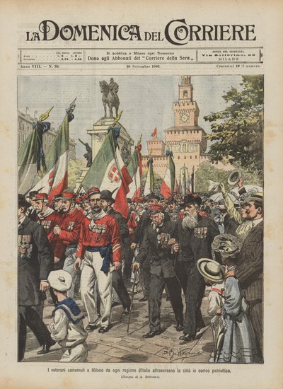 Los veteranos reunidos en Milán de todas las regiones de Italia atraviesan la ciudad en desfile patriótico de Achille Beltrame