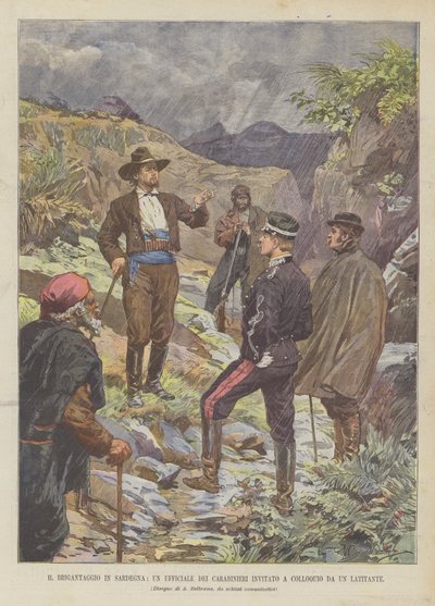 El bandolerismo en Cerdeña, un oficial de carabineros invitado a conversar por un fugitivo de Achille Beltrame
