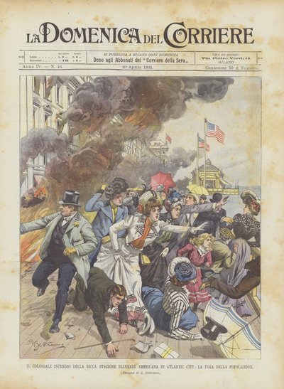 El colosal incendio de la rica estación balnearia americana de Atlantic City, la huida de la población de Achille Beltrame
