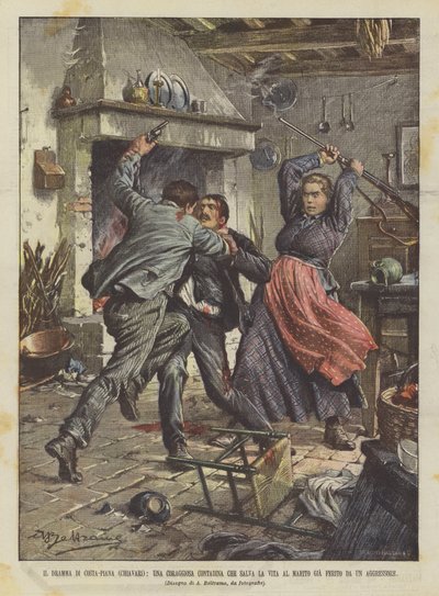 El drama de Costa-Piana (Chiavari), una valiente campesina que salva la vida a su marido ya ? de Achille Beltrame