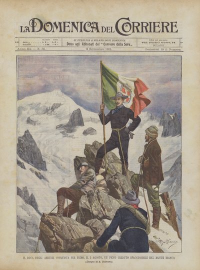 El duque de los Abruzos conquista por primera vez, el 5 de agosto, un pico considerado inaccesible del Mont Blanc de Achille Beltrame