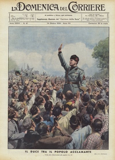 El Duce entre el pueblo aclamante de Achille Beltrame