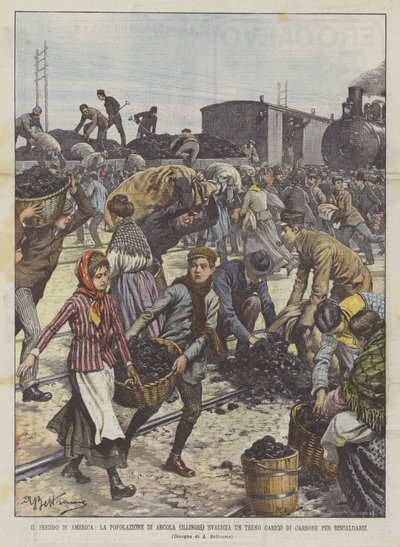 El frío en América, la población de Arcola (Illinois) saquea un tren cargado de carbón para calentarse de Achille Beltrame