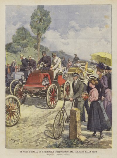 El Giro de Italia en automóvil patrocinado por el Corriere della Sera de Achille Beltrame