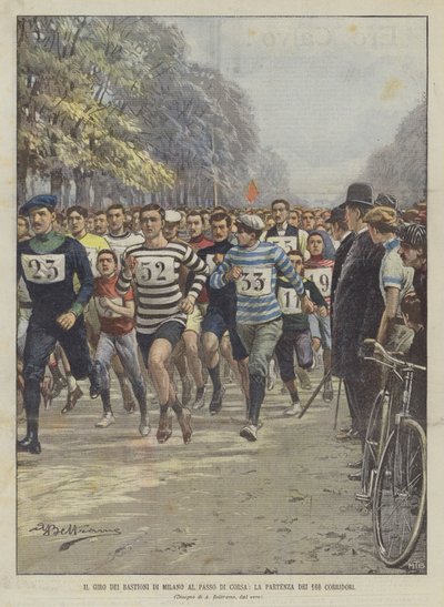 El recorrido de las murallas de Milán a paso de carrera, la salida de los 160 corredores de Achille Beltrame