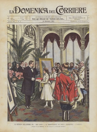 El jubileo del autor de Quo Vadis?, la presentación de regalos a Sienkiewicz en Varsovia de Achille Beltrame
