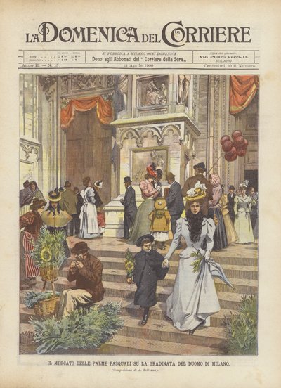 El mercado de las palmas pascuales en la escalinata del Duomo de Milán de Achille Beltrame