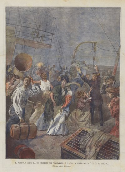 El peligro corrido por 900 italianos que regresaban a su patria a bordo de la Città di Torino de Achille Beltrame