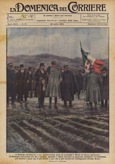 El Príncipe Heredero en una característica carrera de campesinos en Rocca di Mezzo (Abruzzo) de Achille Beltrame