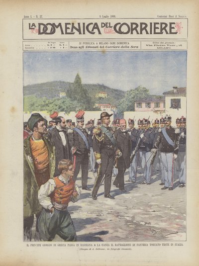 El príncipe Jorge de Grecia pasa revista en La Canea al batallón de infantería recién llegado a Italia de Achille Beltrame