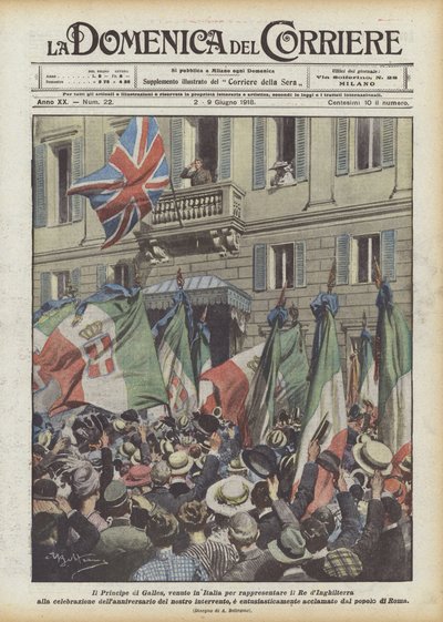 El Príncipe de Gales, venido a Italia para representar al Rey de Inglaterra en la celebración de Achille Beltrame