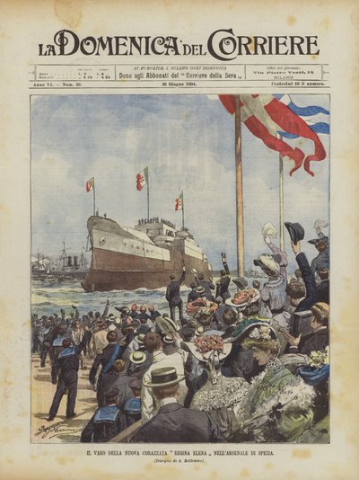 El lanzamiento del nuevo acorazado Regina Elena en el arsenal de Spezia de Achille Beltrame