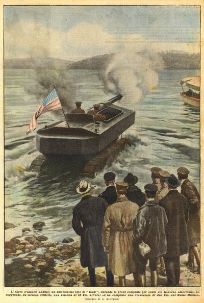 El carro de asalto anfibio, un nuevo tipo de tanque, durante las pruebas realizadas para de Achille Beltrame