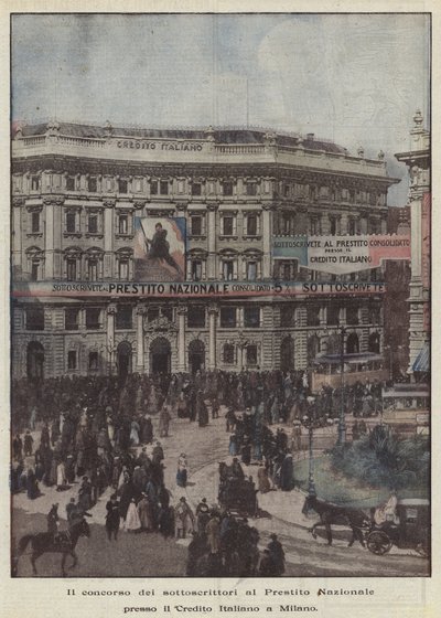 La participación de los suscriptores al Préstamo Nacional en el Crédito Italiano en Milán de Achille Beltrame
