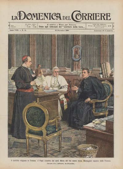 El conflicto religioso en Francia, el Papa asistido por el cardenal Merry del Val recibe a mons de Achille Beltrame