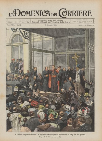 El conflicto religioso en Francia, la expulsión del octogenario arzobispo de París de su palacio de Achille Beltrame