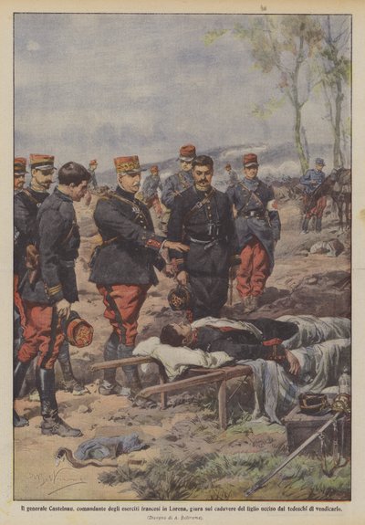 El general Castelnau, comandante de los ejércitos franceses en Lorena, jura sobre el cadáver de su hijo de Achille Beltrame