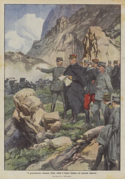 El generalísimo francés Joffre visita el frente italiano con el general Cadorna de Achille Beltrame