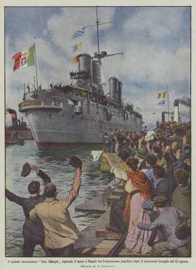 El gran crucero San Giorgio vuelve al mar en Nápoles entre el entusiasmo popular después de Achille Beltrame
