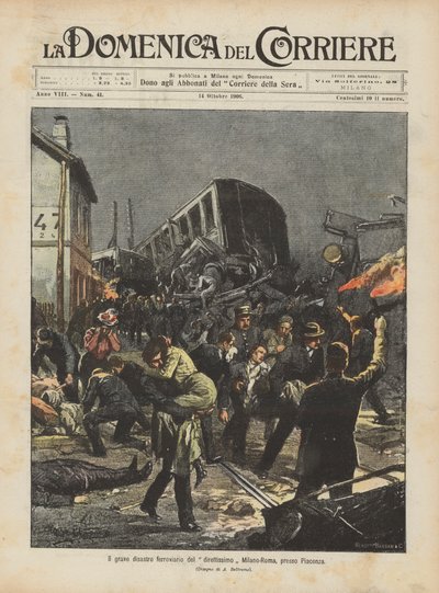 El grave desastre ferroviario del tren expreso Milán-Roma, cerca de Piacenza de Achille Beltrame